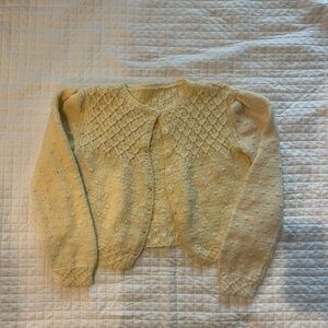 Textured Cream Knit Button-Front Cardigan